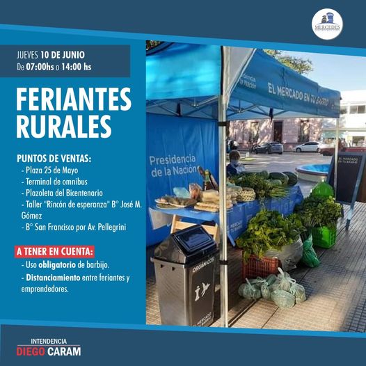 Este jueves 10 de junio estarán los Feriantes Rurales en la ciudad