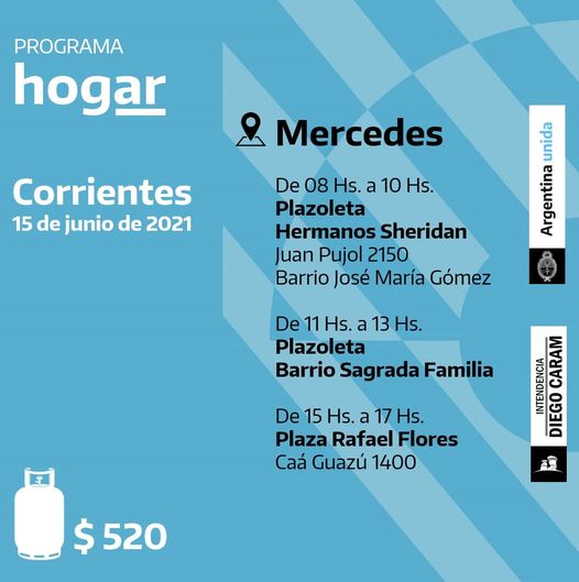 El Gobierno Nacional a través del Programa HogAR del Ministerio de Economía desembarca en la ciudad de Mercedes con garrafas a precios accesibles.