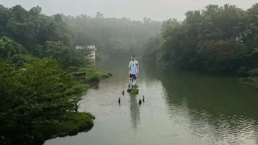 Fanatismo sin fronteras: colocaron una gigantografía de Messi en medio de un río en India