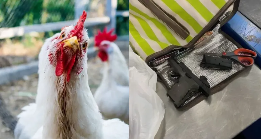 Quiso subir a un avión con un arma metida en un pollo y la detuvieron
