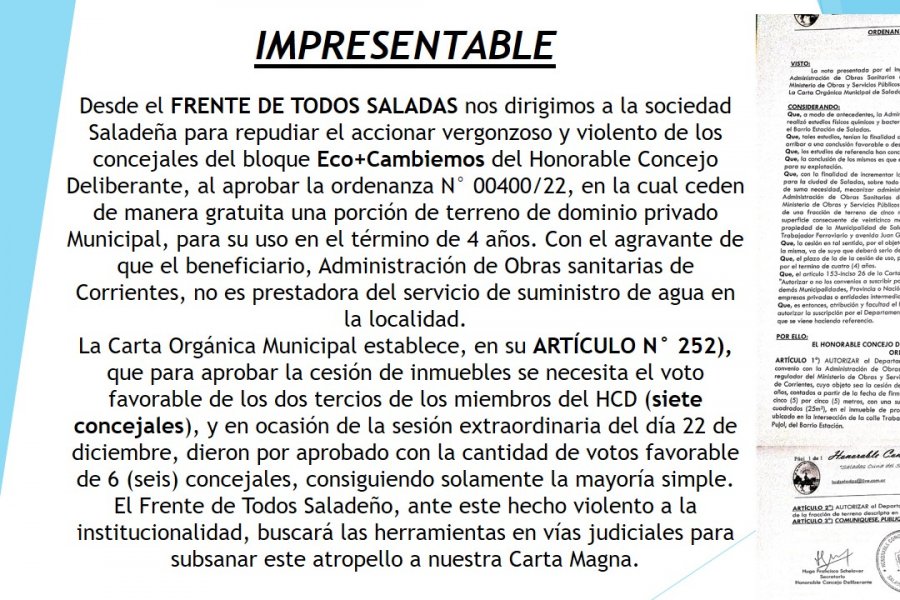 Corrientes: denuncian que concejales de una comuna entregaron un predio municipal