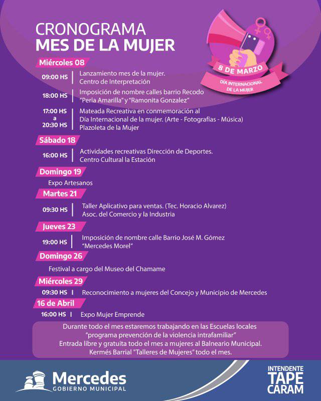 Mes de la mujer: cronograma de actividades
