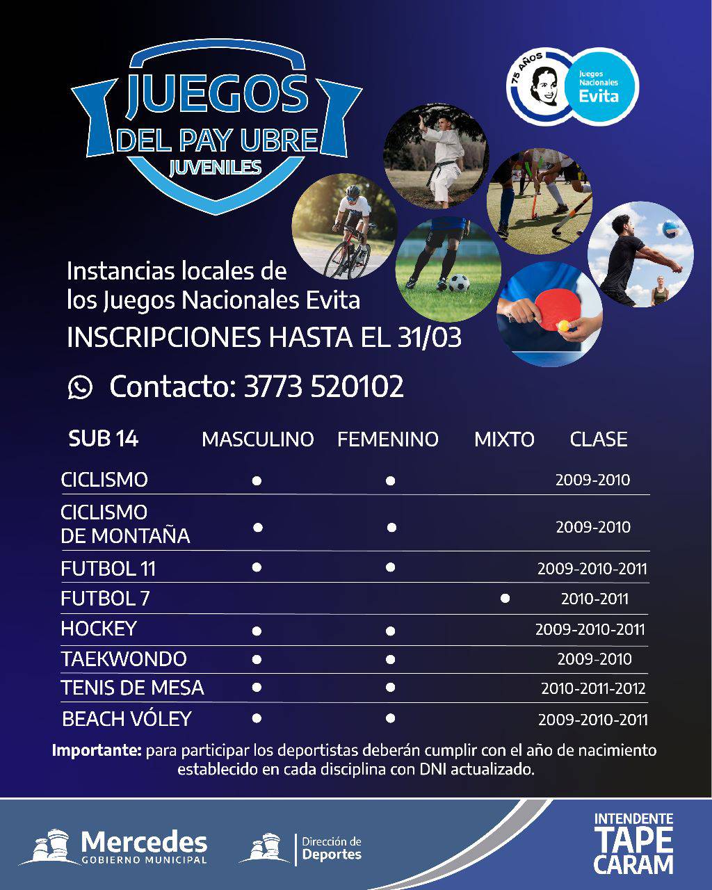 Invitación a los juegos del pay ubre 2023
