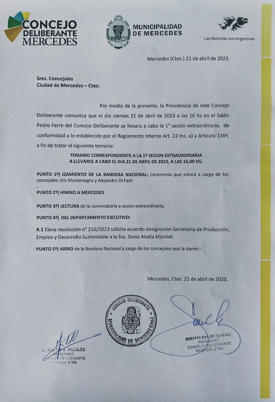 Concejo Deliberante: 1° Sesion Extraordinaria