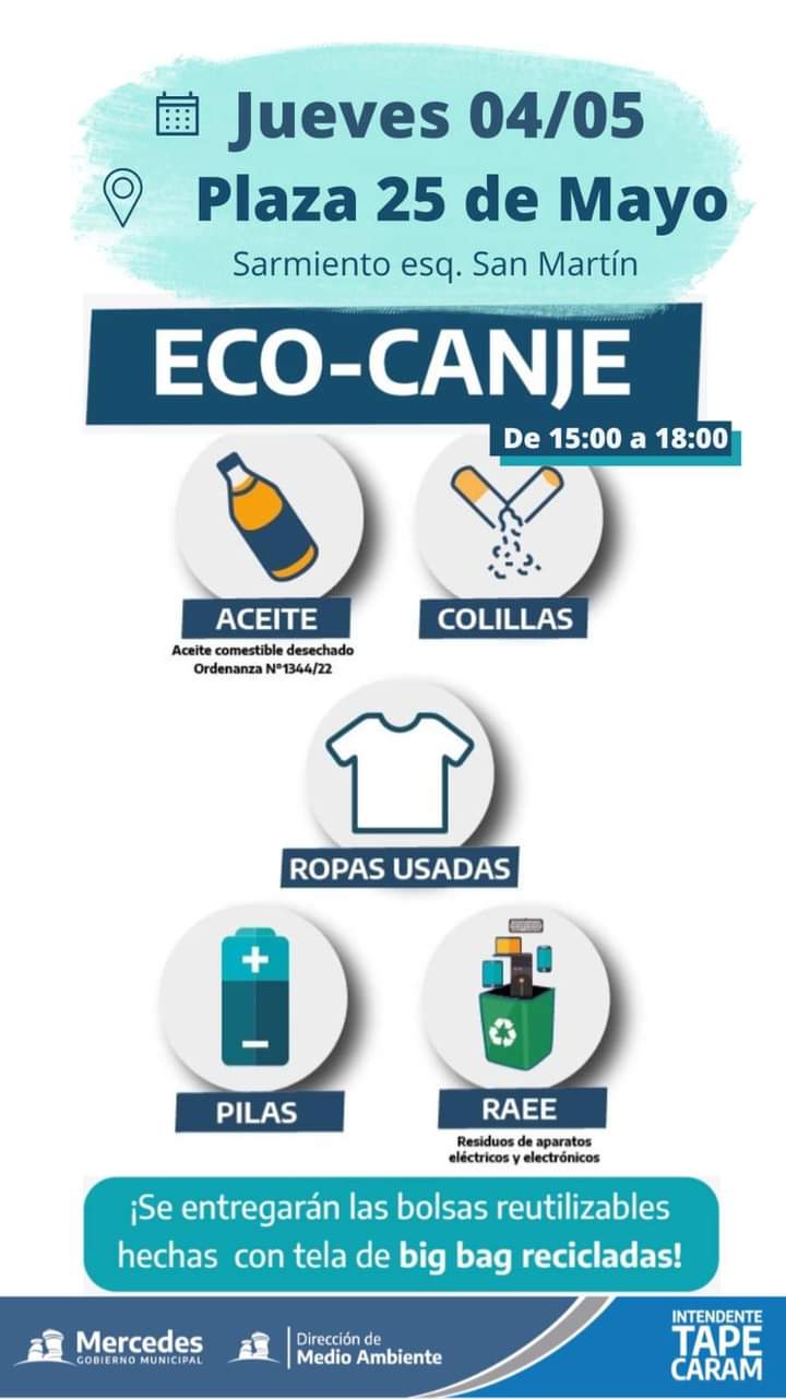 Campaña Eco Canje ,este jueves en la Plaza 25 de mayo