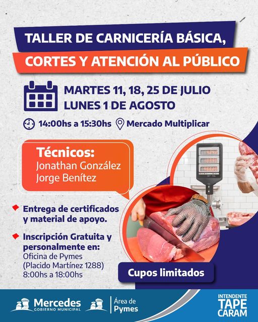 Se abre la inscripción del taller de carnicería básica, cortes y atención al público en el MERCADO MULTIPLICAR MERCEDES