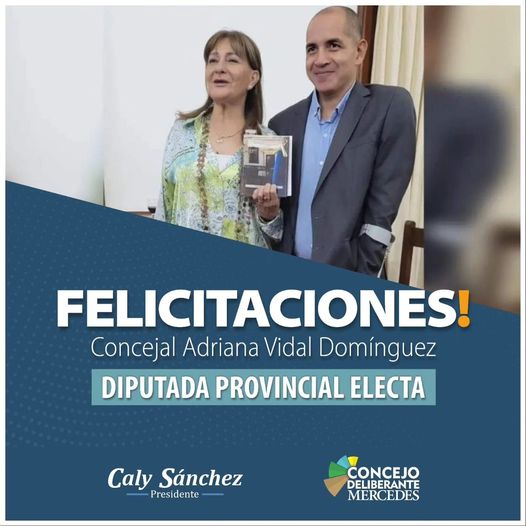 El Presidente del Concejo Roberto “Caly” Sánchez felicita a la Diputada Provincial electa, Adriana Vidal Domínguez, luego de las jornada electoral llevada a cabo ayer, en nuestra Provincia.