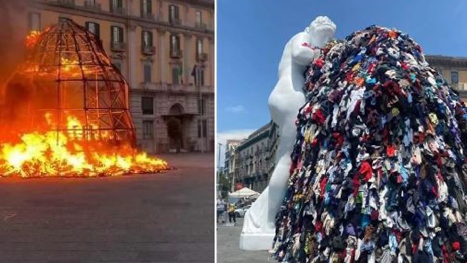 Incendiaron una escultura del artista italiano Michelangelo Pistoletto en Nápoles