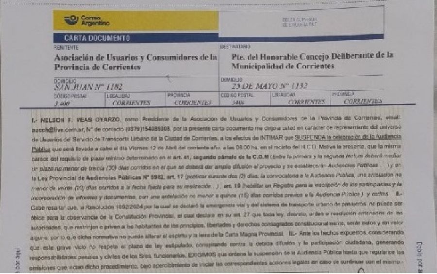 Intiman al Municipio a suspender la audiencia por la suba del boleto por no ajustarse a los plazos de Ley